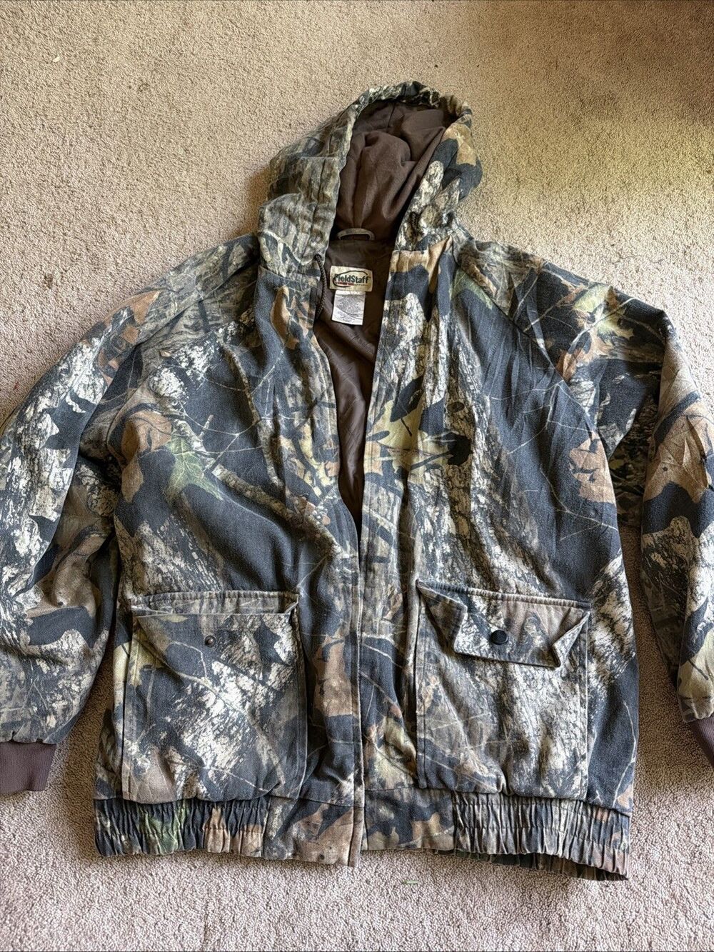Vintage FieldStaff by Mossy Oak Camo Bomber Jacket Men's XL Insulated Break-Up
